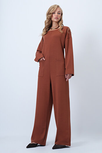 Trend Alaçatı Stili Women's Tile Print Crew Neck Zipper Back Relaxed Fit Jumpsuit Alc-X14554