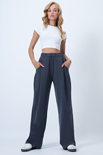 Trend Alaçatı Stili Women's Anthracite Pleated Detailed Knitted Palazzo Pants Alc-X14535