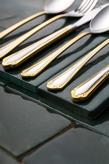 Emsan Elegance Göksu Gold 84 Parça 12 Kişilik Lüks Kutulu Çatal Kaşık Bıçak Seti