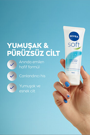 NIVEA Soft Nemlendirici Bakım Kremi 75ml, Jojoba Yağı, E Vitamini, El Yüz Vücut, Yumuşak Cilt,Canlandırıcı