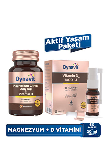 Dynavit Magnesium Citrate 200 mg, Vitamin D 60 Tablet & Vitamin D 1000 IU 20 Ml Sprey - Aktif Yaşam Paketi