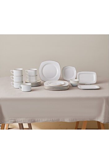 Karaca Padoca 26 Piece 6-Person New Bone Breakfast / Serving Set Half Square Gold