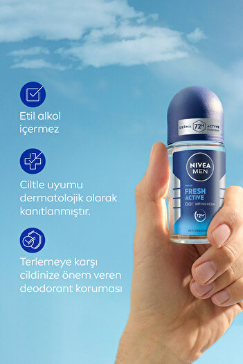 NIVEA MEN Erkek Roll-on Deodorant Fresh Active 50ml ve Mini Roll-on 25ml, Seyahat Boyu, 72 Saat Koruma