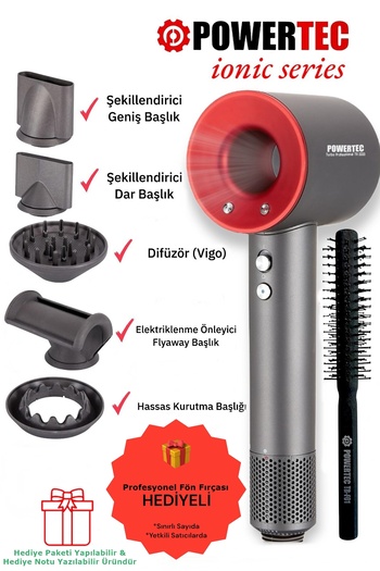 POWERTEC 5 Function Plasma Hair Dryer & Blow Dryer with Tr-3333 Ionizer