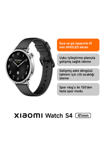 Xiaomi Watch S4 41mm Akıllı Saat Siyah Floroelastomer Kauçuk Kayış (Xiaomi Türkiye Garantili)