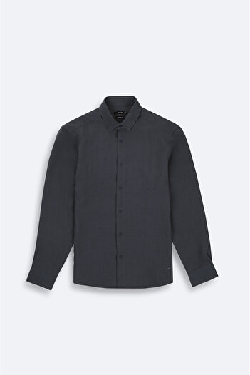 Avva Men's Anthracite Buttoned Collar Soft Touch Striped Comfort Fit Shirt A52Y2022