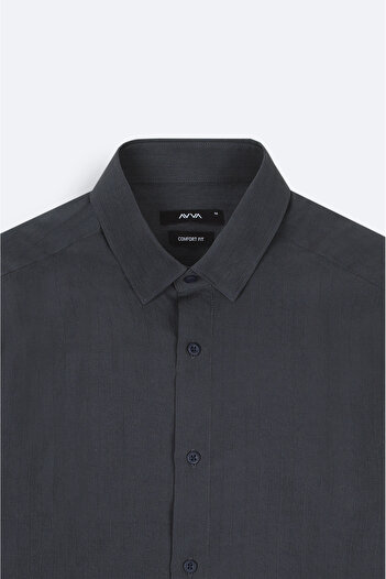 Avva Men's Anthracite Buttoned Collar Soft Touch Striped Comfort Fit Shirt A52Y2022