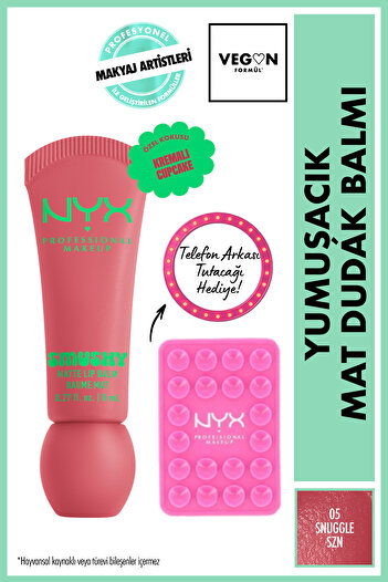 NYX Professional Makeup Smushy Yumuşacık Mat Dudak Balmı - 05 Snuggle Szn & Pembe Telefon Tutacağı Hediyeli