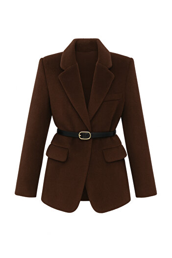 Trendyol Collection Brown Belted Cashmere Regular/Normal Fit Blazer Blazer Jacket Twoaw26Bc00041
