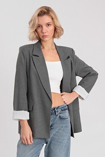 Trendyol Collection Anthracite Striped Lined Regular Fit Woven Blazer Jacket Twoaw26Bc00042