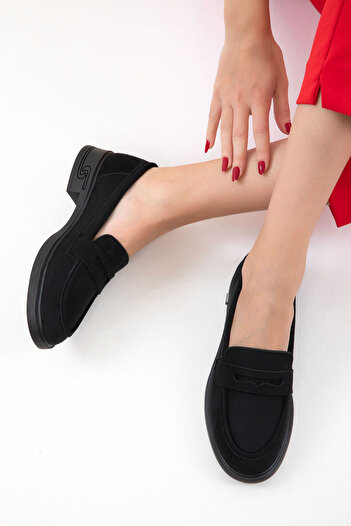SOHO Black Suede Women's Loafer Shoes 21025