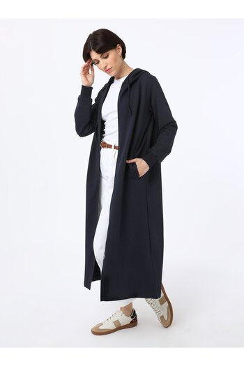 Benin Long Sports Cap with Zipper Hood - Navy Blue -