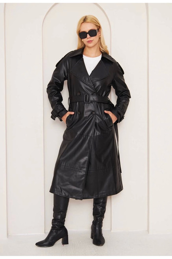Zerenyus Bonar Long Leather Coat Black