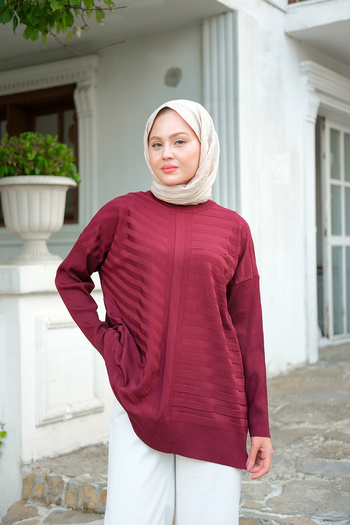 LOCCO Women's Self-Drawn Pattern Tunic Burgundy
