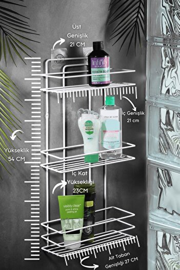 Sas Haus White 3 Layer Stainless Bathroom - Wall Adhesive, Flat Shampoo Holder Tş-03