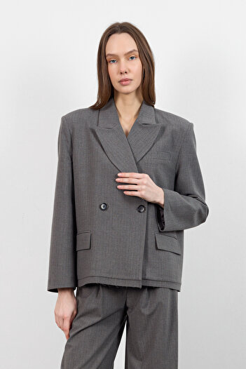 Trendyol Collection Anthracite Self-Stripe Double-Breasted Closure Woven Blazer Jacket Twoaw26Bc00039