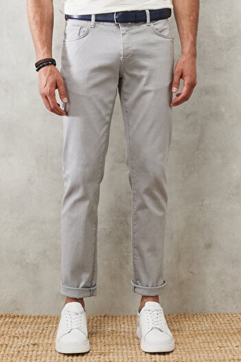 ALTINYILDIZ CLASSICS Men's Gray 360 Degree Comfortable Slim Fit Slim Fit Trousers that Stretch in All Directions