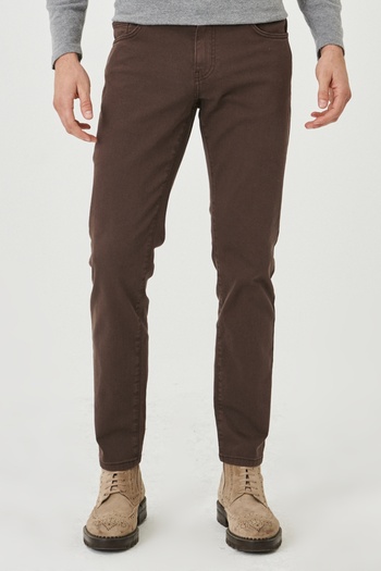 ALTINYILDIZ CLASSICS Men's Brown 360 Degree All-Direction Stretch Slim Fit Slim Fit Cotton Flexible Comfortable Trousers