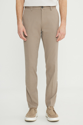 ALTINYILDIZ CLASSICS Men's Camel Slim Fit Slim Fit Cotton Stretchy Dobby Side Pocket Trousers