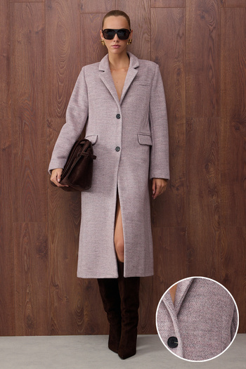 Trendyol Collection Special Collection Lilac Houndstooth Fitted Mono Closure Long Cashmere Coat Twoaw26Kb00047