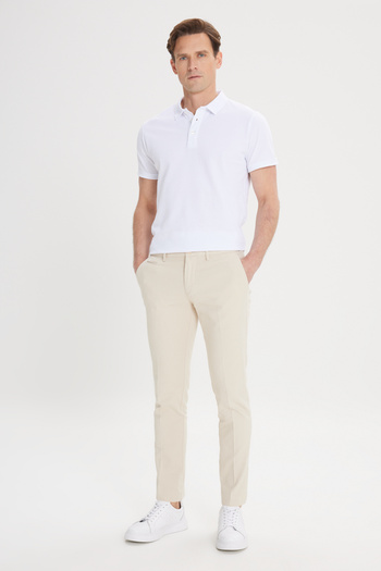 ALTINYILDIZ CLASSICS Men's Ecru Slim Fit Slim Fit Side Pocket Cotton Flexible Dobby Trousers
