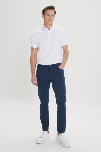 AC&Co / Altınyıldız Classics Men's Navy Blue 5 Pocket Slim Fit Cotton Canvas Chino Pants - Flexible