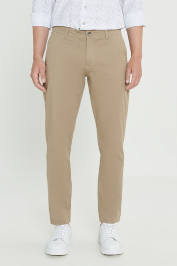 ALTINYILDIZ CLASSICS Men's Beige Slim Fit Slim Fit Cotton Flexible Chino Trousers