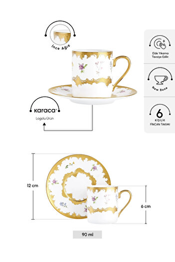 Karaca Bihter 6 Person Coffee Cup 90 ml