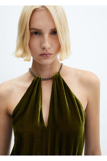 MANGO Woman Halter yaka kadife tulum