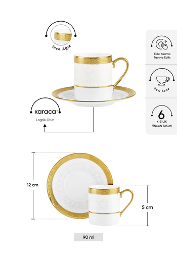 Karaca Royal Bone Victoria Coffee Cup for 6 People 90 ml