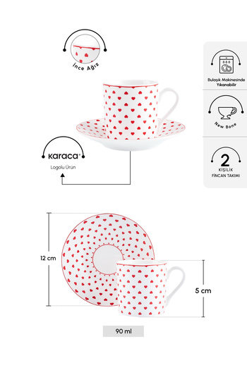 Karaca Sweet Love 2 Person Coffee Cup 90 ml