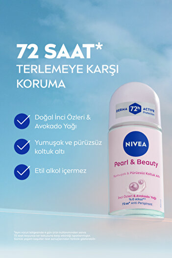 NIVEA Kadın Roll on Deodorant Pearl&Beauy 50 ml,72 Saat Anti Perspirant Koruma,Pürüzsüz Koltuk Altı