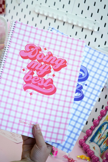 Victoria's Journals A4 Spiral School Notebook Set of 2 – Checkered, Soft Touch Cover