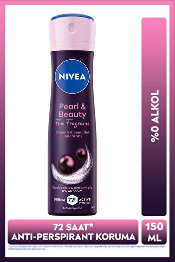 NIVEA Kadın Sprey Deodorant Pearl & Beauty Fine Fragrance 150 ml,72 Saat Anti Perspirant Koruma,Alkolsüz
