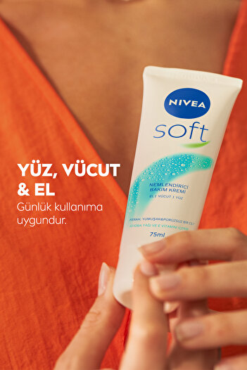 NIVEA Soft Nemlendirici Bakım Kremi 75ml, Jojoba Yağı, E Vitamini, El Yüz Vücut, Yumuşak Cilt,Canlandırıcı