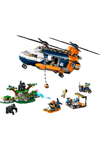 LEGO City Jungle Explorer Helicopter at Base Camp, Vehicle Building Toy Adventure Set for 8 Plus Yea