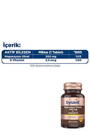 Dynavit Magnesium Citrate 200 mg, Vitamin D 60 Tablet & Vitamin D 1000 IU 20 Ml Sprey - Aktif Yaşam Paketi