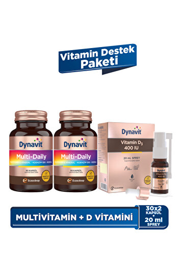 Dynavit Multi-Daily 30 Kapsül x2 & Vitamin D3 400 IU 20 mL Sprey  - Vitamin Destek Paketi