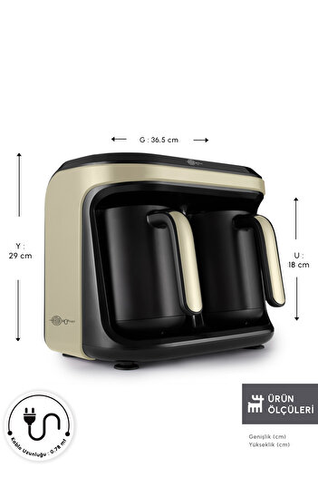 Karaca 10 Cup Capacity Memory Cup Duet Aroma Turkish Coffee Maker - Cream
