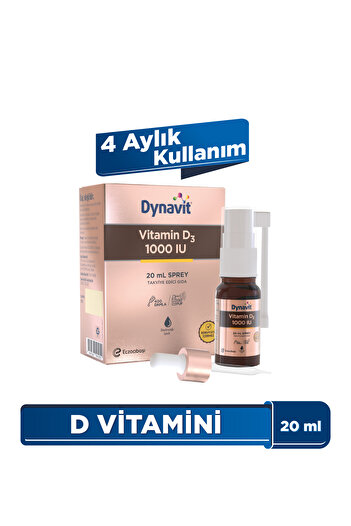 Dynavit Vitamin D3 1000 IU (25mcg) 20 mL Sprey - Bağışıklık & Kas & Kemik - D3 Vitamini