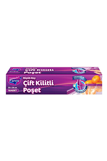 Parex Çift Kilitli Buzdolabı Poşeti Büyük Boy 12 Adet 26 x 28 cm