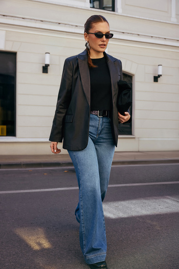 Trendyol Collection Limited Edition Black Washed Faux Leather Blazer Jacket Twoaw26Bc00033