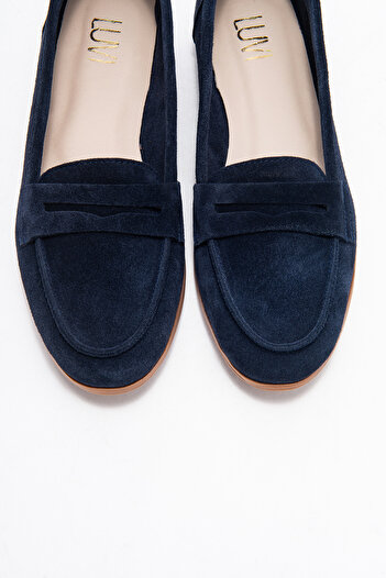 LuviShoes F02 Тъмносини дамски мокасини от естествена кожа