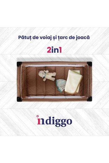indiggo KiddoTrip NEXT 3-in-1 Folding Crib and Playpen, Extra Layer, Mattress, Transport Bag, Brown