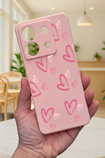 Vip Case Xiaomi Redmi Note 13 Pro 5g Pink Heart Patterned Silicone Shock Absorbing Classic Protected Rubber Case277