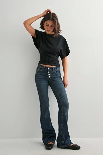 VibeGaia Women's High Waist Button Detailed Bootcut Jeans - Light Blue