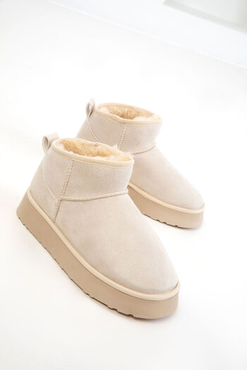 SOHO Μπεζ σουέντ γυναικείες μπότες - 19761 Model Bootie