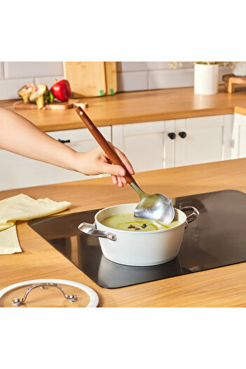Karaca Swiss Crystal Almond Cream Non-Stick Induction Stainless Steel Handle Casserole & Lid, 18cm, Cream