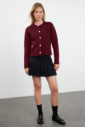 Trendyol Collection Claret Red Basic Jacket Look Knitwear Cardigan Twoaw24Hi00090