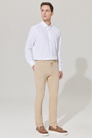 ALTINYILDIZ CLASSICS Erkek Bej Slim Fit Dar Kesim Diyagonal Desenli Esnek Beli Bağlamalı Jogger Pantolon